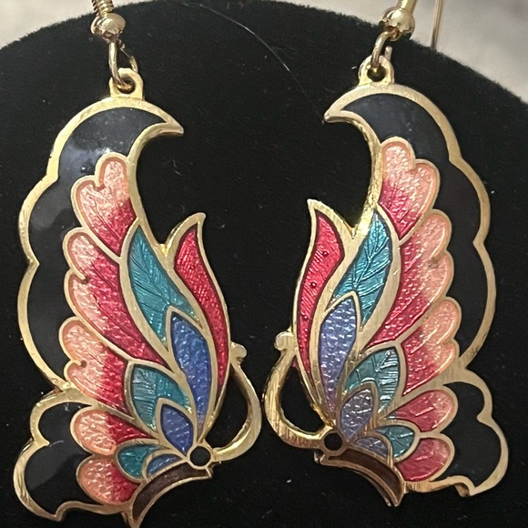 Vintage Cloisonné Butterfly Earrings - Picture 2 of 4